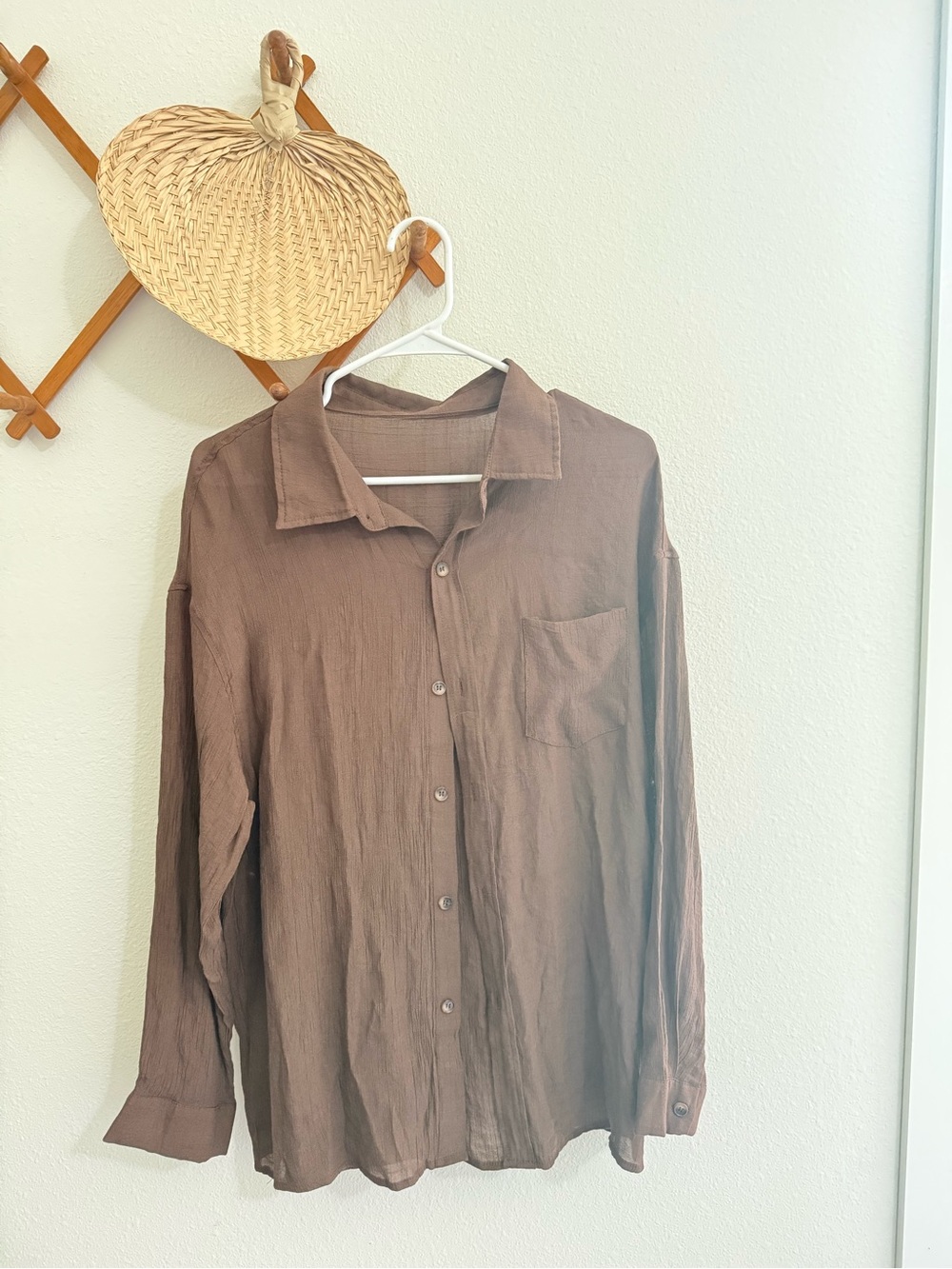 SHEIN Brown Casual Men's Long-Sleeve Button-Down Shirt